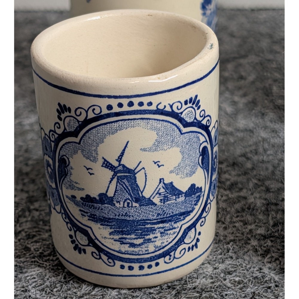 Vandermint Delft Blue Hand Painted Holland Windmill Shot Glasses Lot of 4 NOTES